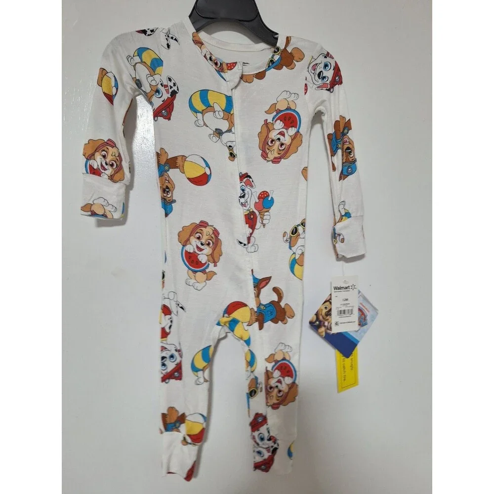 PAW Patrol Infant Girls Bamboo Sleeper Pajamas 12M Watermelon Beach Zip Romper